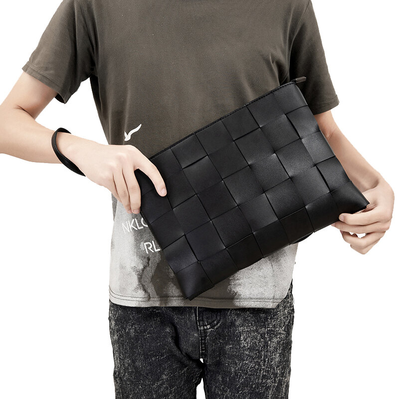 女性と男性のためのマイクロファイバー織りレザークラッチバッグ,シンプルなデザインブランドの財布,大容量,ジッパー付き