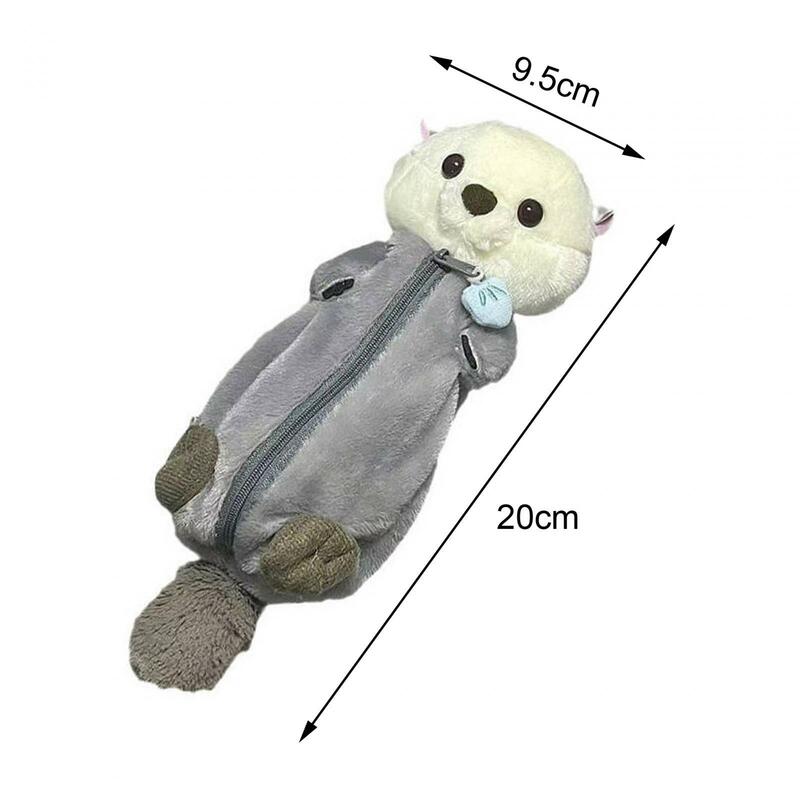 Plush Sea Otter Shape Pencil Case Plush Animal Stationery Pouch for Children