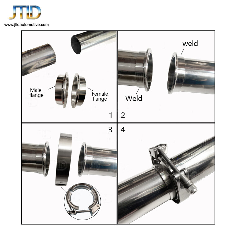 Stainless Steel 304 Quick Release Exhaust V Band Clamp 3.5" with Male Female Flanges car assecories