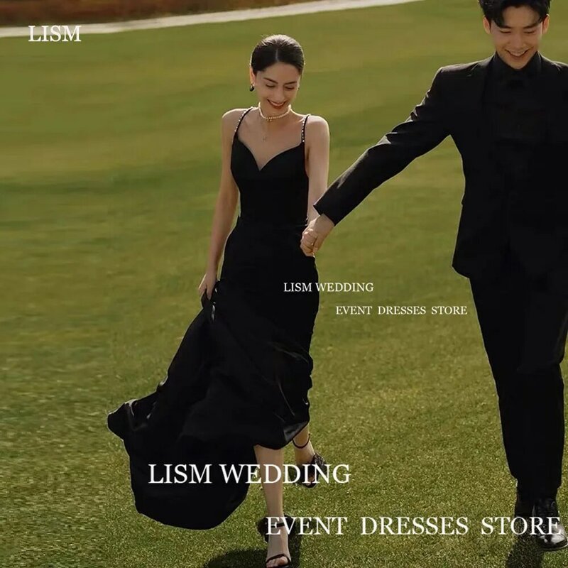 Элегантные черные блестящие свадебные платья LISM на бретельках с милой русалкой платье для вечеринки индивидуальная фотосессия