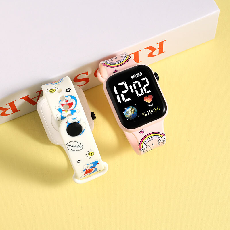 Jam tangan elektronik anak laki-laki perempuan, arloji Disney Stitch Doraemon, tali cetak kartun, jam tangan elektronik tahan air, hadiah ulang tahun anak laki-laki dan perempuan