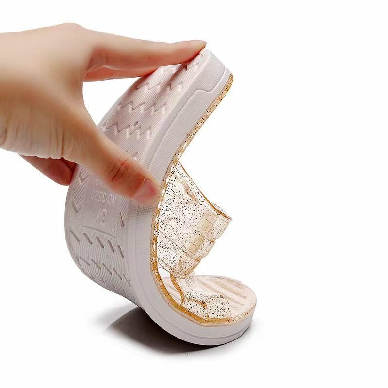 New Women's Summer One Word Flat Sole Crystal Slippers Free Shipping Soft Sole Home Slippers Outdoor Slippers Bathroom Slippers