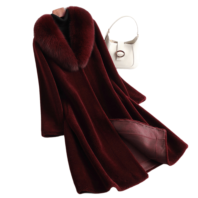 Aith-女性用の本物のウールの毛皮のコート,冬の毛皮のコート,暖かく,本物のキツネの襟,レインコート,トレンチct197