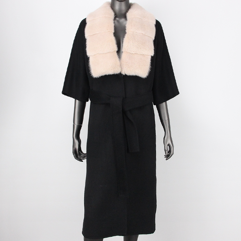 FURYOURSELF 2023 New X-Long Real Fur Coat Winter Jacket Women Warm Natural Mink Fur Collar Cashmere Blend Wool Fashion Outerwear