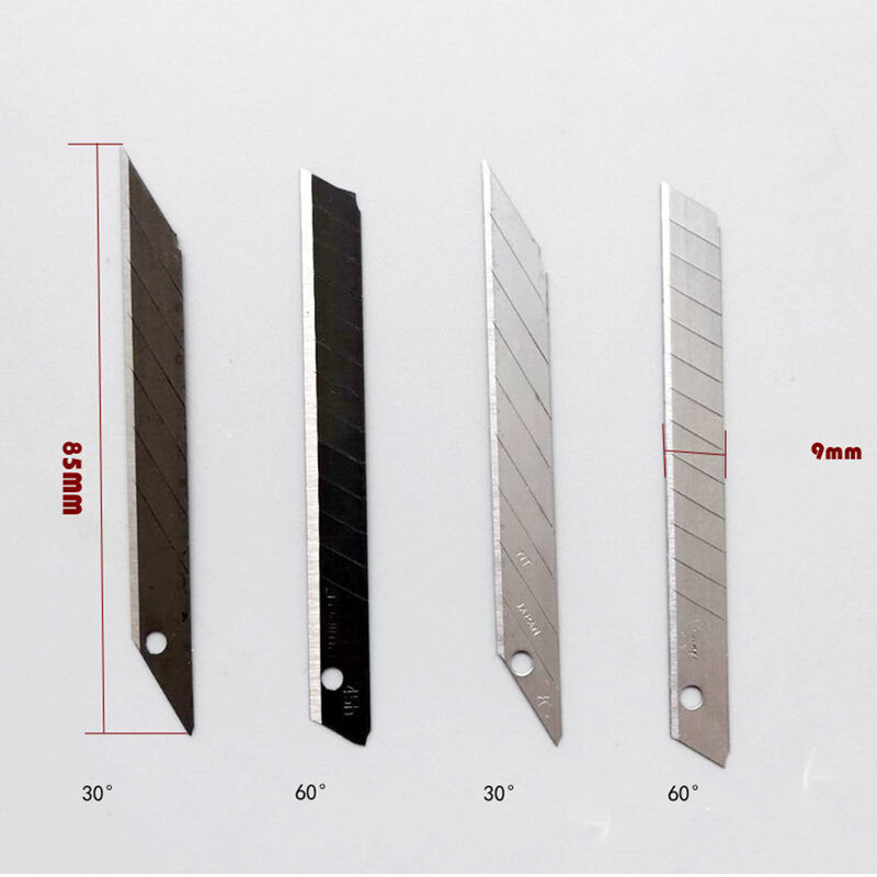 100 pz/10 Box Art Blade 9MM in acciaio inox Snap Trimmer scultura lama Utility Knife 30 60 gradi generale nero argento fai da te
