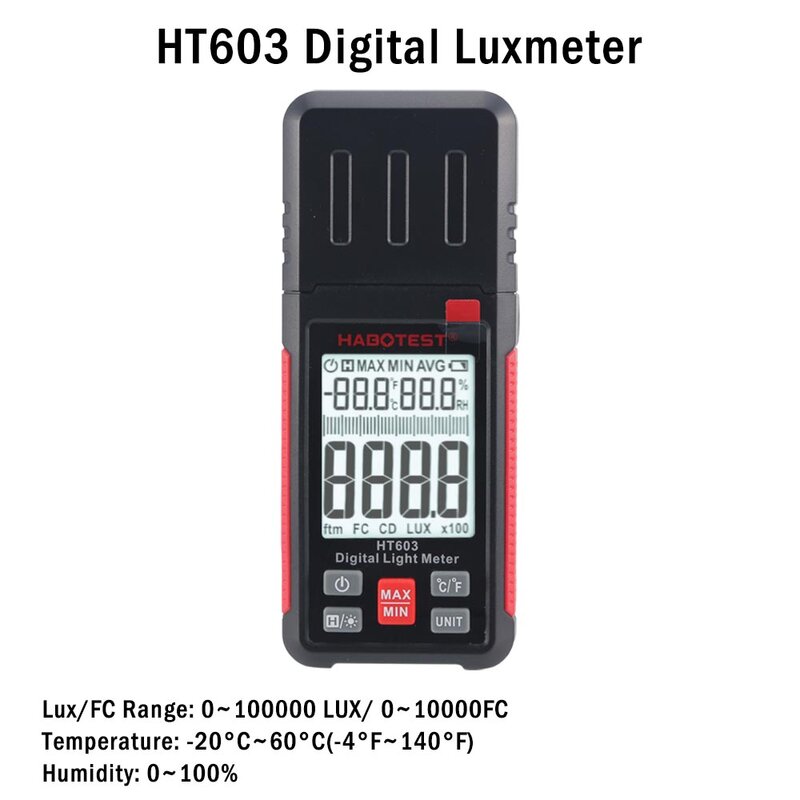 1pc HABOTEST HT603 cyfrowy Luxmeter miernik oświetlenia Lux Tester miernik światła analizator dla Home School Office