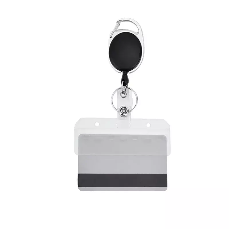 Horizontal Half Card Badge Holder for Swipe ID Cards Frosted Rigid Polycarbonate Plastic-Transparent with Retractable Badge