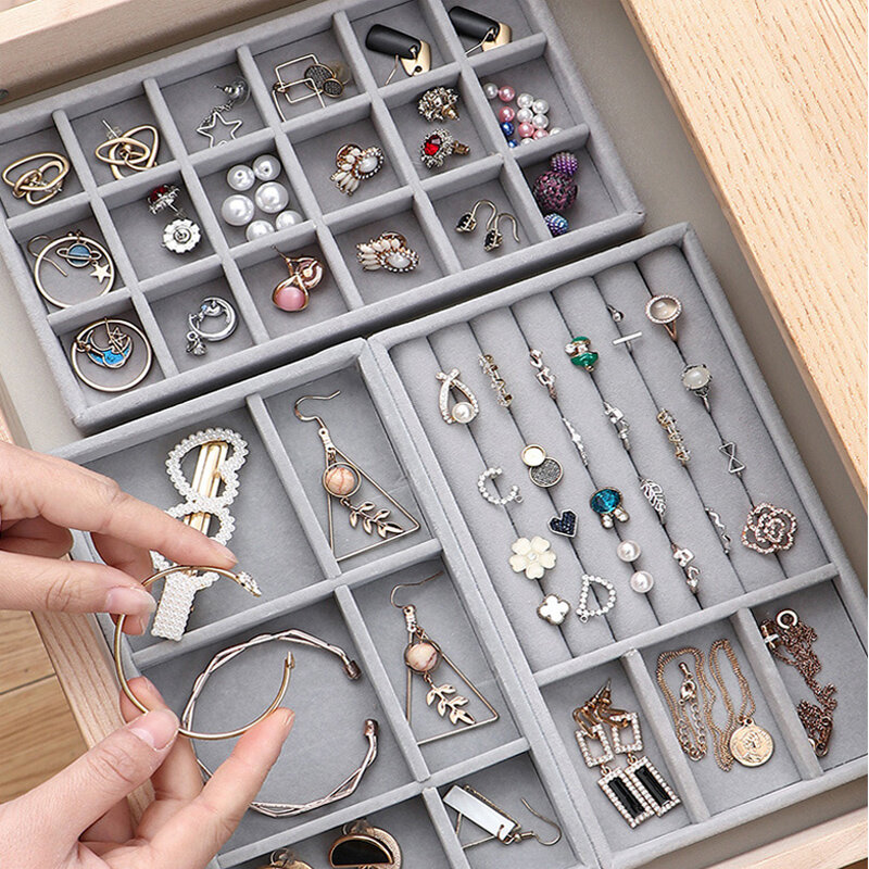 Aksamitna biżuteria taca rękodzieło DIY pierścionek kolczyk naszyjnik gotowy produkt pudełko wystawowe kolczyki naszyjnik biżuteria pudełko typu Organizer
