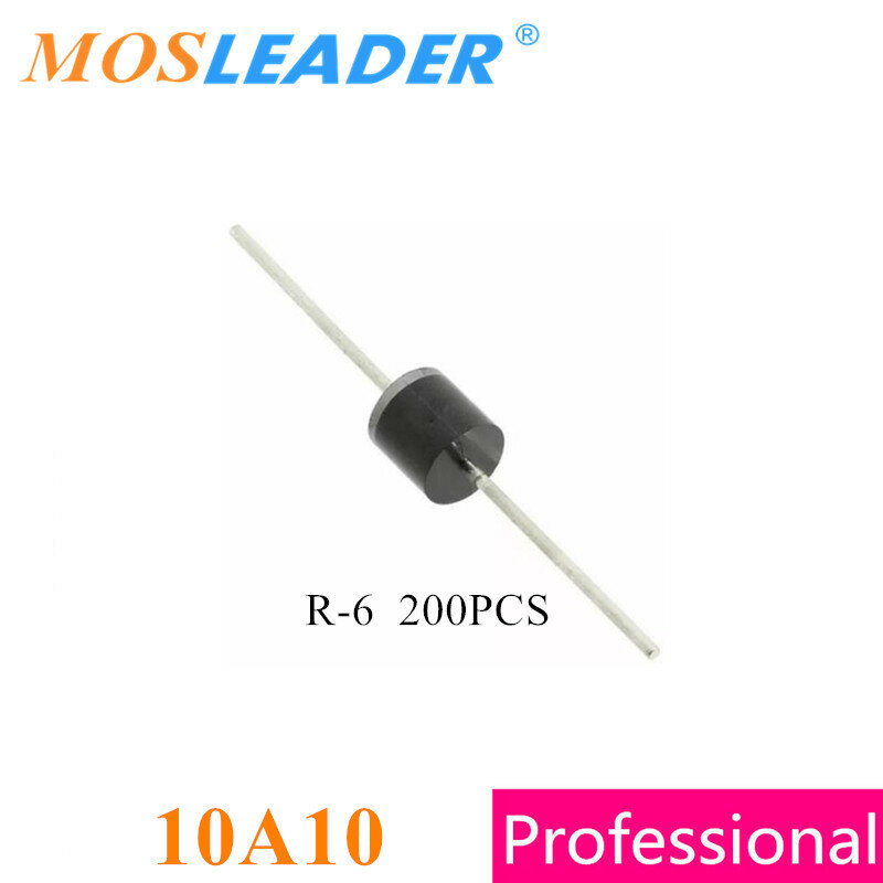 Mosleader-diodo rectificador DIP de alta calidad, 200 piezas, 10A10, R6, R-6, 10A, 1KV, 1000V, hecho en China