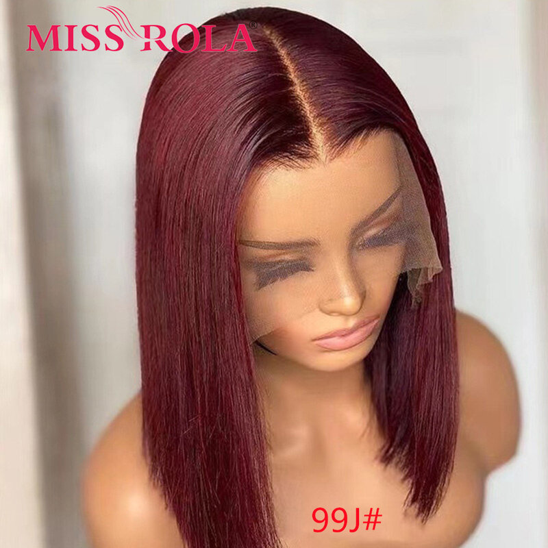 Miss Rola-peluca de cabello humano liso con cierre de encaje, pelo corto brasileño Remy, Bob, 1B30, 1B99J, 1B27, 99J, 180% de densidad, 4x4