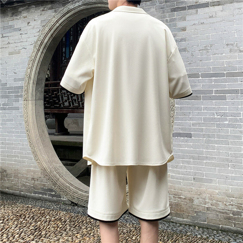 Conjuntos de roupas esportivas com padrão em folha de bambu masculino, shorts masculinos, estilo chinês, moda casual, verão, 2024