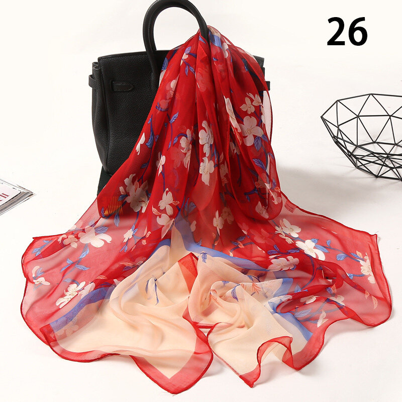 Женский шелковый шарф с цветочным принтом, летние пляжные шали, женские Универсальные Длинные мягкие накидки
