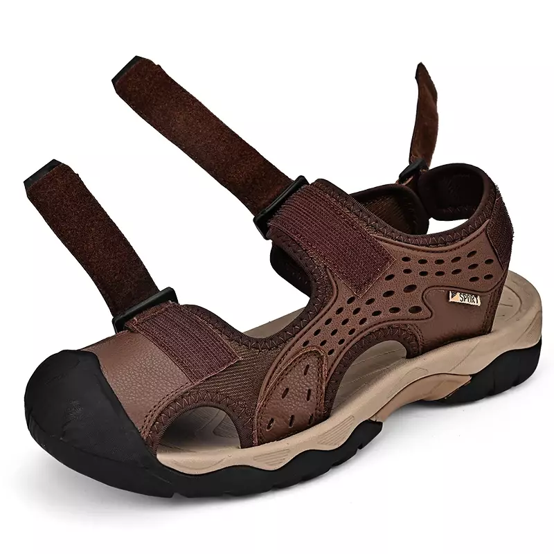 Sandália leve de couro genuíno masculina, sapatos de praia ao ar livre, casual, marca de moda verão, tamanho grande 38-46