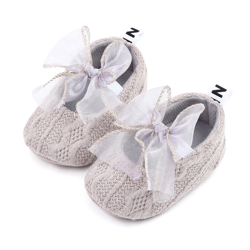 VISgogo Newborn Baby Girls Princess Flats with Bowknot Soft Sole Non-Slip Knit Sweet Crib Shoes Girls Cute Shoes