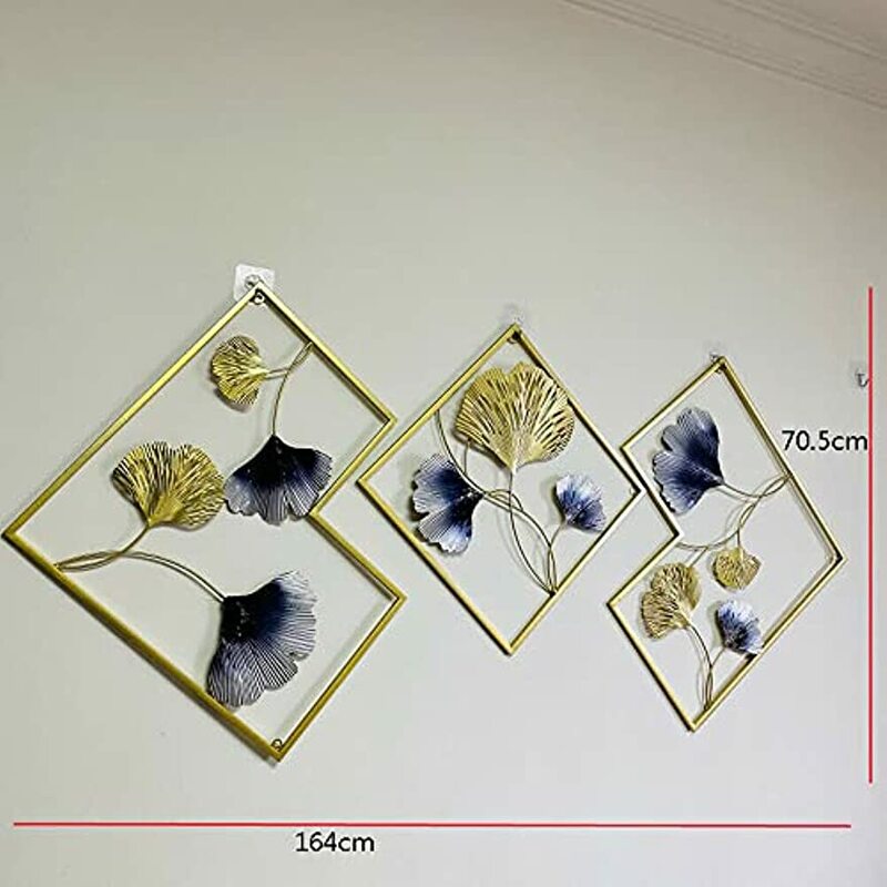 3 buah Modern Ginkgo logam 3D dekorasi dinding seni gantung patung rumah taman dekorasi gantung 164*70.5cm