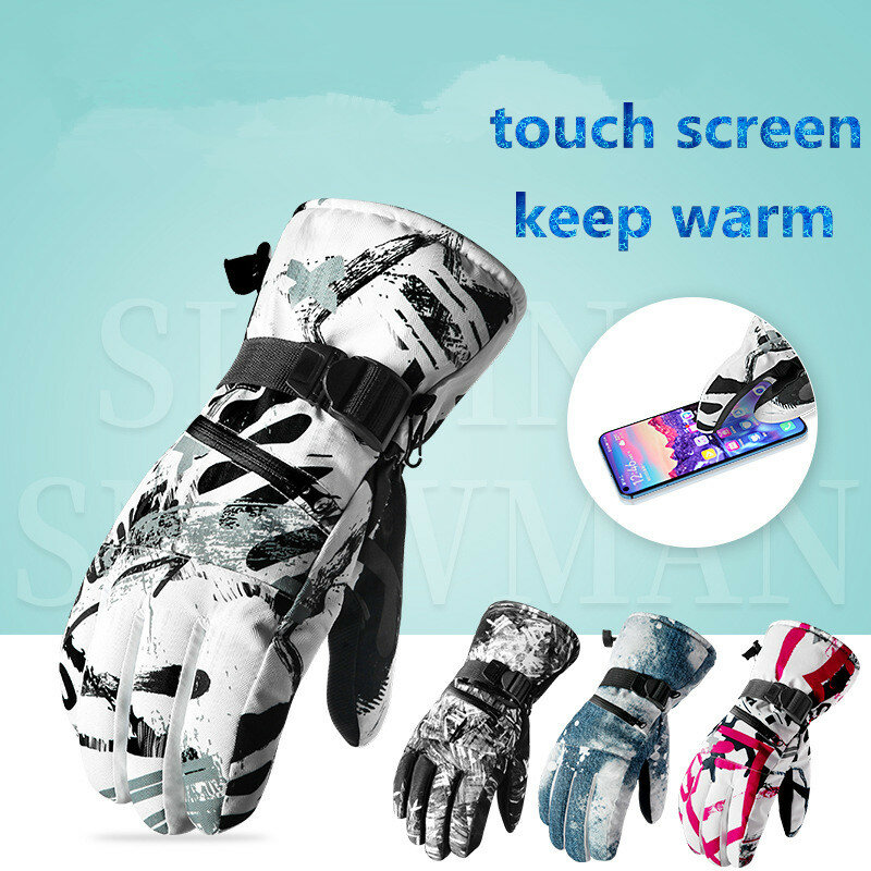 Sarung tangan Ski pria wanita, sarung tangan Ski hangat musim dingin profesional, sarung tangan layar sentuh bulu papan salju, Ultralight, anti air, 5 jari, salju panas