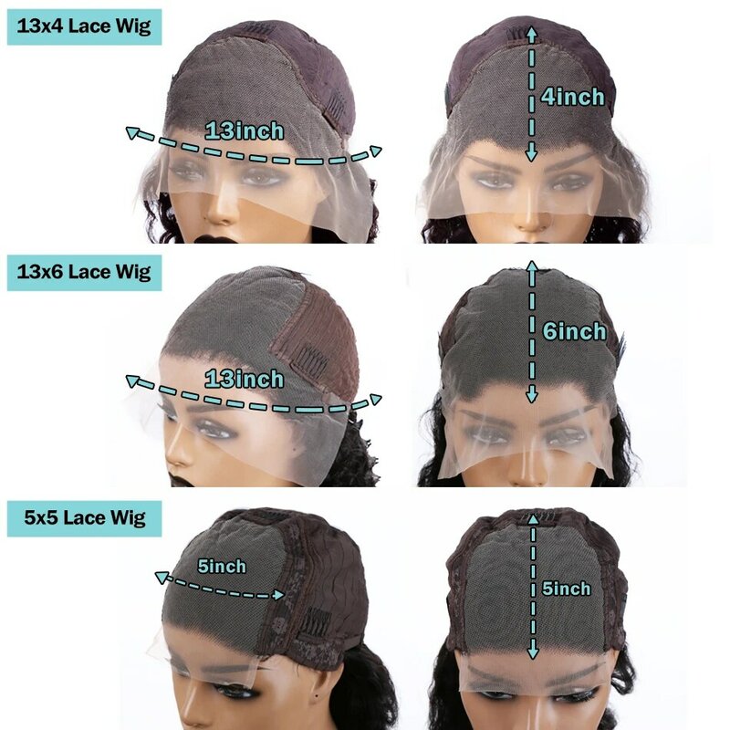 Tubuh gelombang pendek Bob 250% 13x4 13x6 transparan renda Frontal rambut manusia Wig gelombang air 5x5 penutupan Wig tanpa lem untuk wanita