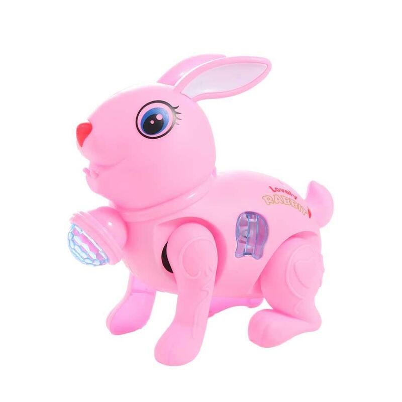 Mainan kelinci berjalan elektronik kartun baru, mainan musik indah bercahaya dengan tali traksi untuk belajar bayi mainan merangkak
