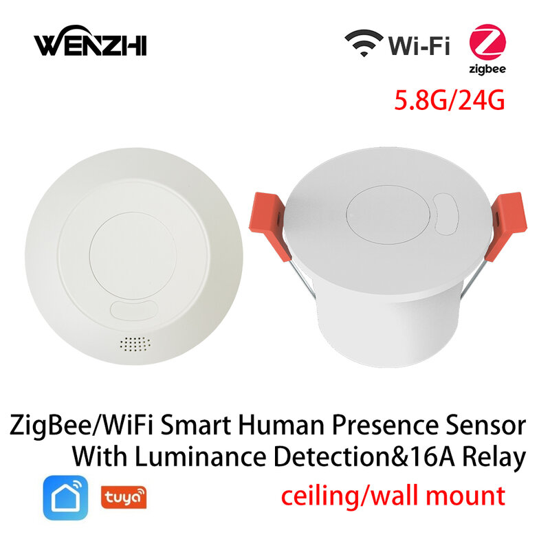 ZigBee 와이파이 5.8/24G MmWave 레이더 인체 감지 모션 센서, 16A 릴레이 휘도 감지, 110 V, 220V, 투야 스마트 라이프 홈