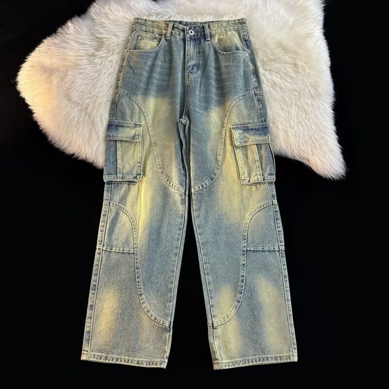 Pantalones holgados de tubo recto para hombre, Jeans informales, estilo Harajuku Retro, Hip Hop, primavera y verano, novedad de 2024