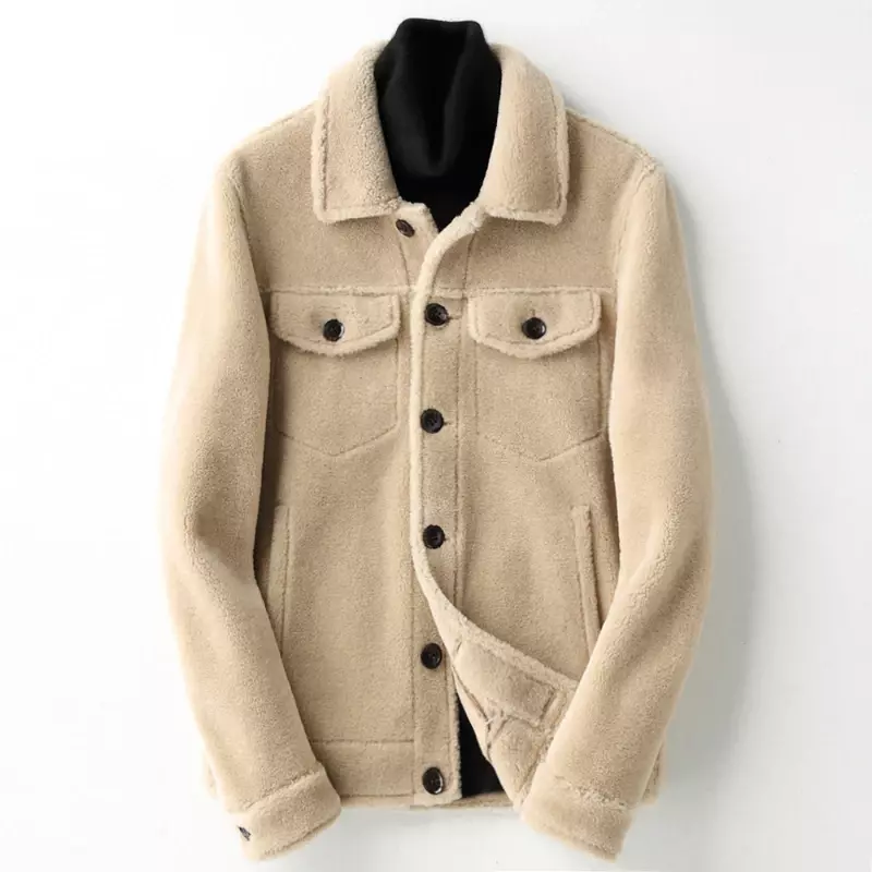Ayunsue grão sheep shearling jaqueta roupas masculinas casaco de pele de pele all-in-one jaqueta de couro masculino lã de cordeiro outerwear inverno