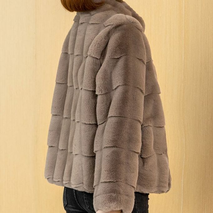 2023 New Style Women Fur Stand Collar Coat Faux  Jacket Natural Stylish Clothing Loose-fitting Long Sleeve Female  T52
