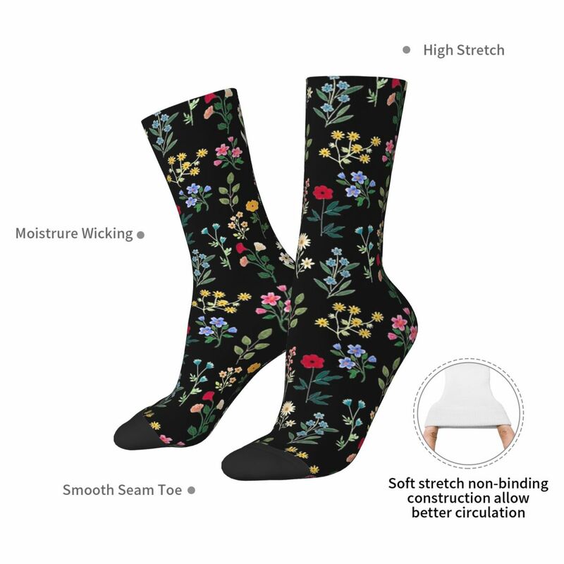 Stoking kualitas tinggi Harajuku kaus kaki hitam botani musim semi aksesoris KAUS KAKI panjang semua musim untuk hadiah ulang tahun uniseks