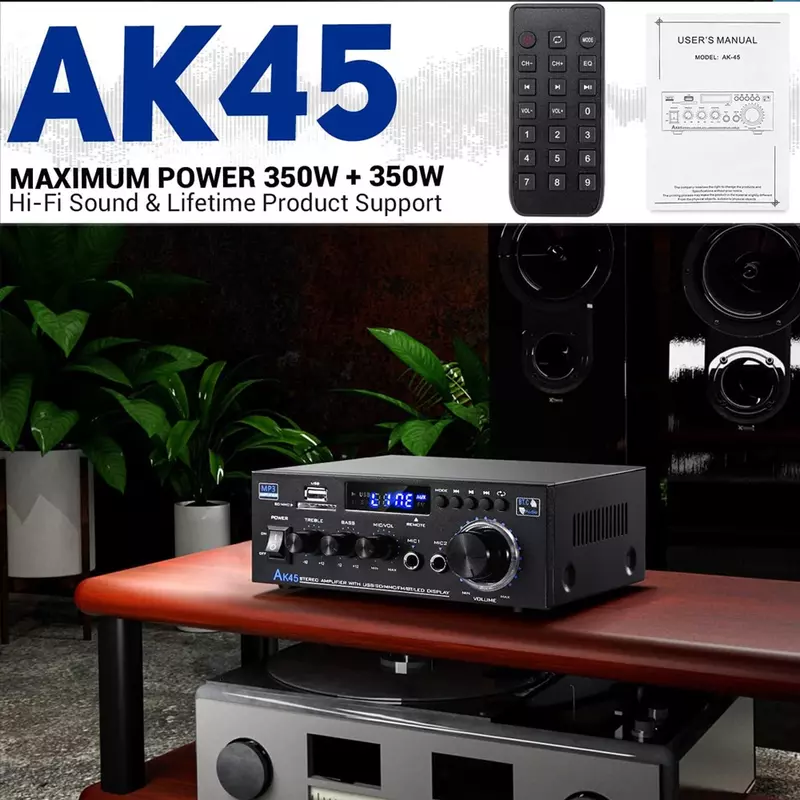 AK45/AK35 Power Amplifier HiFi Stereo Amplifier Channel 2.0 Max Power 90Wx2 Bluetooth AMP for Home Theater Car Amp De Audio