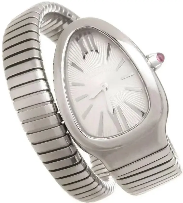 Reloj de pulsera de serpiente para mujer, accesorio de alta calidad, de plata, blanco, Roma, cuarzo japonés, acero inoxidable, zafiro, deportivo