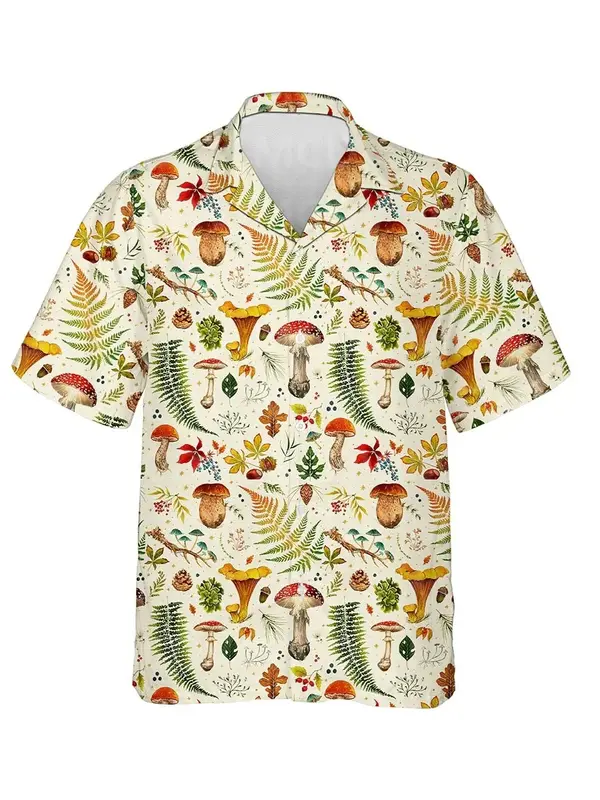 Camisa havaiana manga curta para homens e mulheres, estampa engraçada de cogumelos, camisa casual