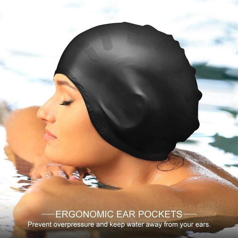 남녀공용 수영 모자, 긴 머리 귀 보호, 대형 나타시온 배드뮤츠 실리콘 다이빙 모자, 방수 수영장 모자