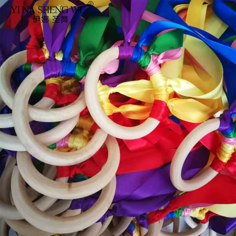 Estilo montessori sensorial brinquedo crianças instrumentos sinos bebê colorido fita anel crianças ginástica dança fita arco-íris serpentinas