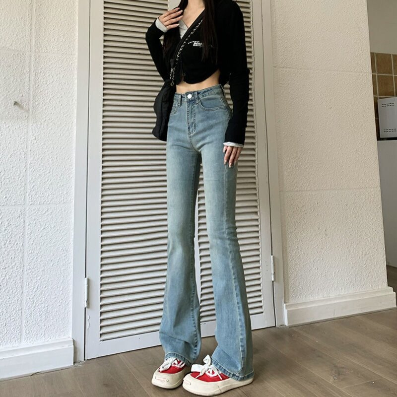 High Waisted Micro Flared Jeans Pants Ms Invisible Open Crotch Outdoor Sex Horseshoe Pants Slimming Fitting Flared Pants