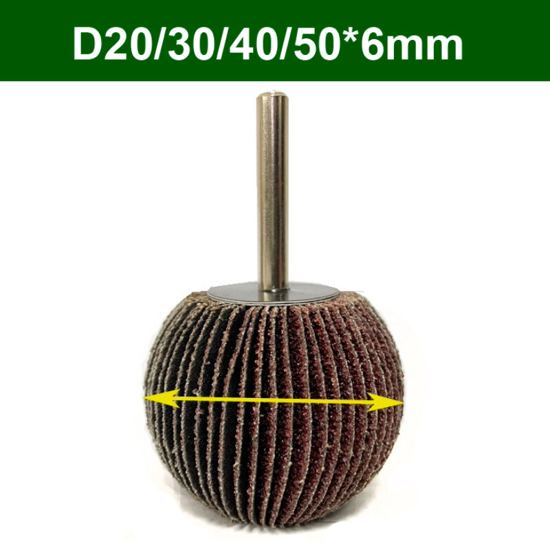 1 pz sferico carta vetrata ruota lamellare 6mm(1/4 ") gambo, 60-120 grana abrasiva utensile rotante per Dremel, lucidatura di precisione a forma di sfera
