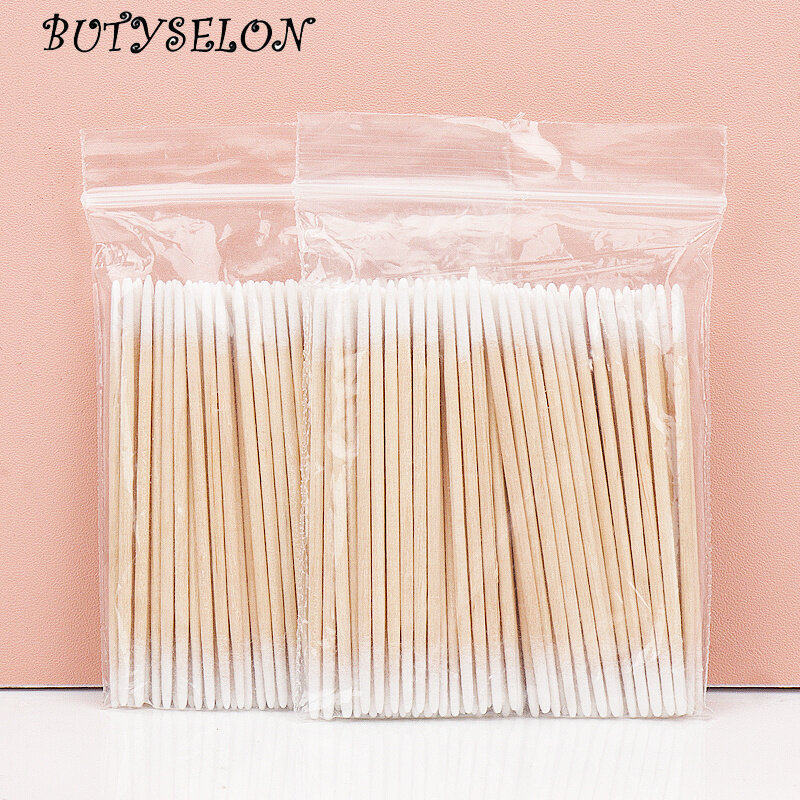 100/300 Pcs Disposable Ultra-small Cotton Swab Double Head Lint Free Micro Brush Wood Cotton Buds Lash Extension Glue Clean Tool