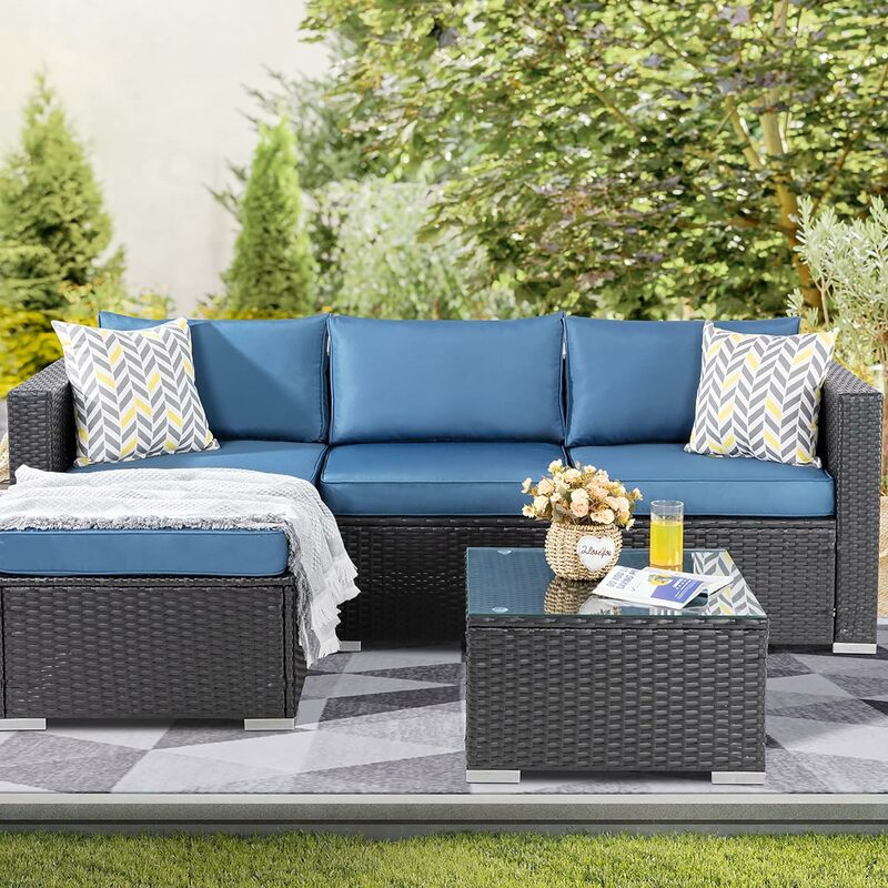 Outdoor Sectional Furniture Sets, All-Weather Patio Sectional Sofa Set with Tea Table and Cushions Upgrade