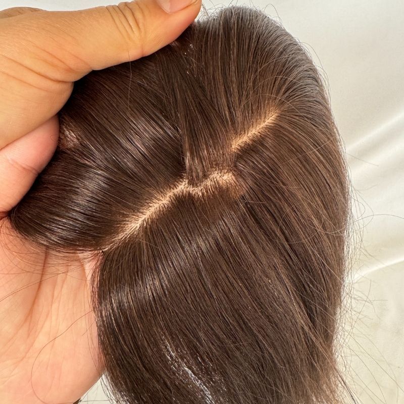 Pwigs Brown Color Woman Toppers Real Human Hair for Thinning Hair 7 * 13CM Silk Top Base Hairpieces Clip in Remy Hair Pieces