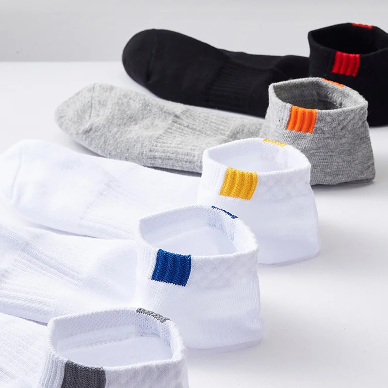 Meias curtas de algodão casuais masculinas, meias de barco respiráveis, branco, cor sólida, baixa, confortável, venda quente, moda, 5 pares