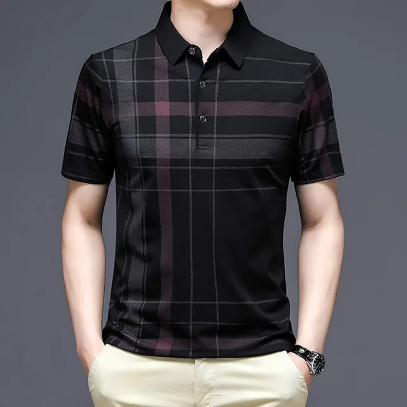 Summer Men's Polo Shirt Business Casual Short Sleeves Tops Pattern Print Button T Shirt Loose Clothing Fashion Polo T Shirt