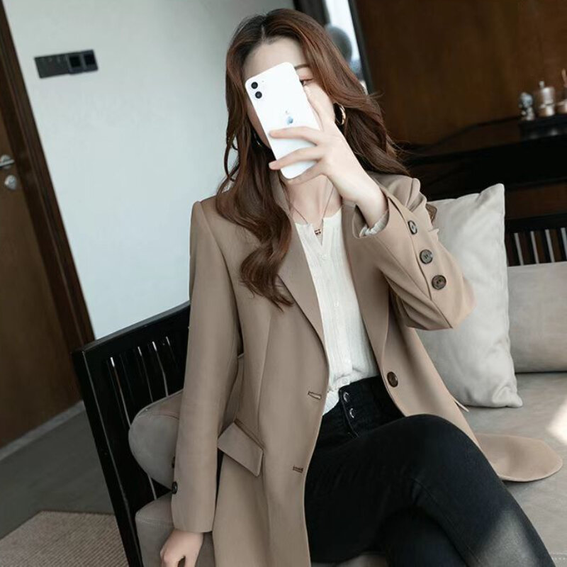 Blazers vintage monocromáticos femininos, blazers simples para senhora do escritório, básicos atraentes, estilo coreano, concurso criativo com todos os jogos, moda elegante, outono