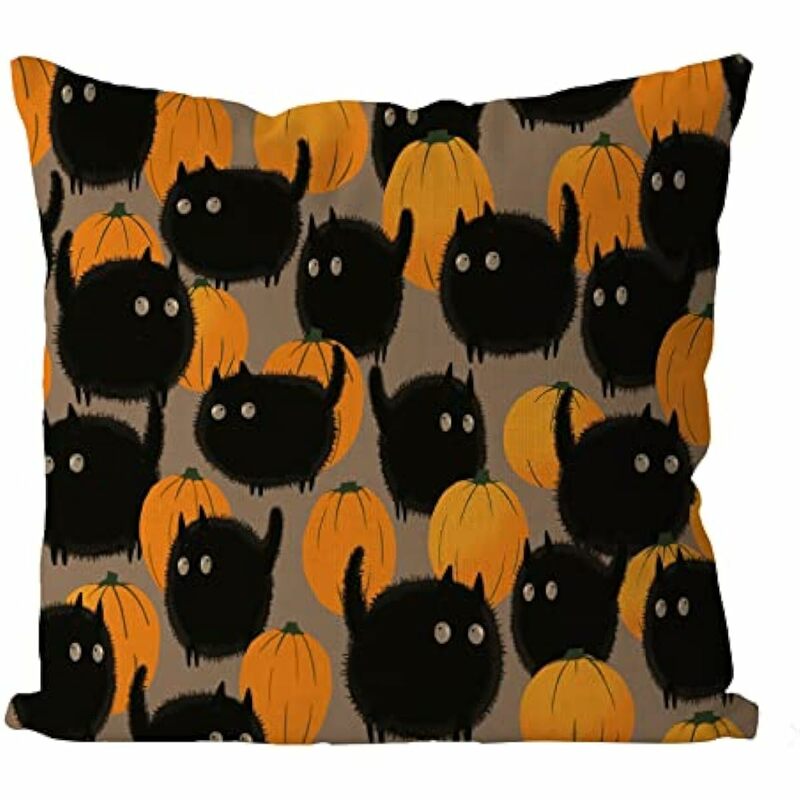 Funda de almohada de lino para Halloween, cubierta de cojín de calabaza, gato, vacaciones, granja, interior y exterior