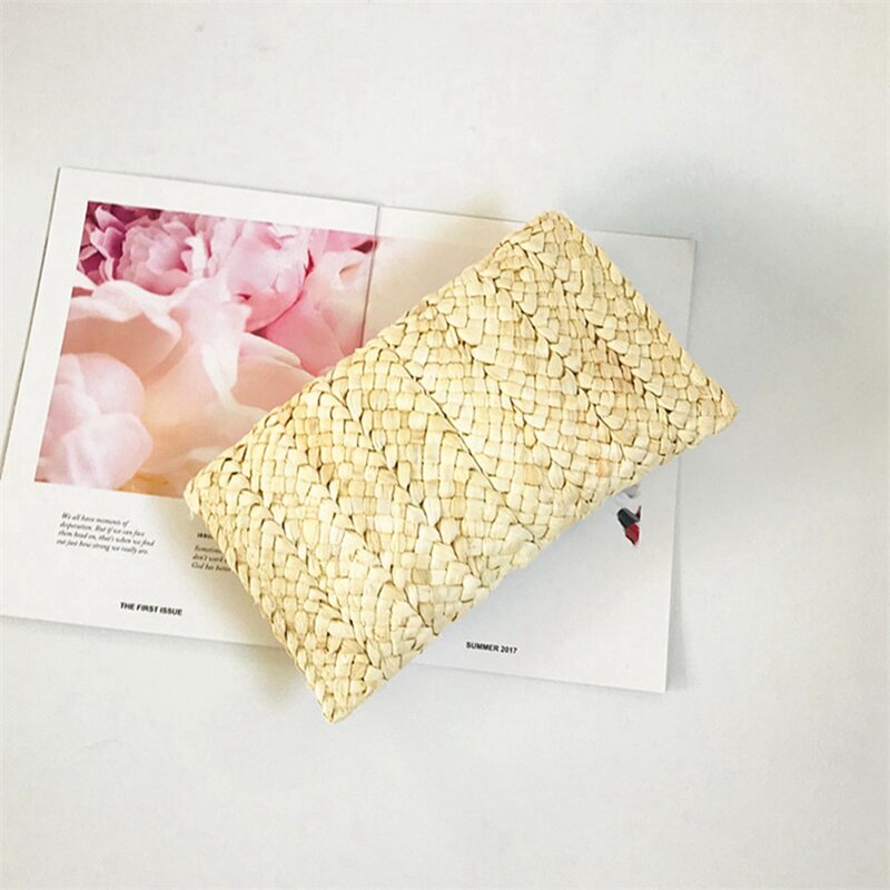 Corn Husk-Handmade Woven Purse para Mulheres, Beach Straw Clutch, Shoulder Bag, Wallet