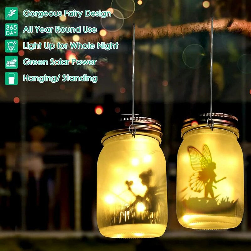 Solar Mason Jar Light, Lanterna Solar, Fairy Lights, Impermeável, IP65 Pendurado, Ornamento de Jardim, Pátio Lawn Lights