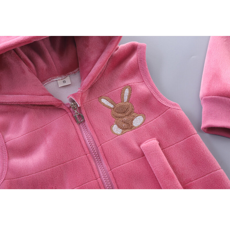 Conjunto de ropa de invierno para niños de 1 a 4 años, sudadera de conejo de dibujos animados, chaleco con capucha y pantalones, traje de 3 piezas, traje frío