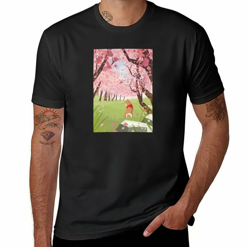 Shiba Inu di T-shirt Poster Musim Semi atasan lucu desain kustom kaus lengan pendek Anda sendiri