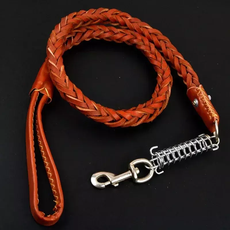 Adjustable Large Dog Collar with Anti Pulling Training Leash for Labrador French Bulldog Leather Braided Pet Dog Leash Collar