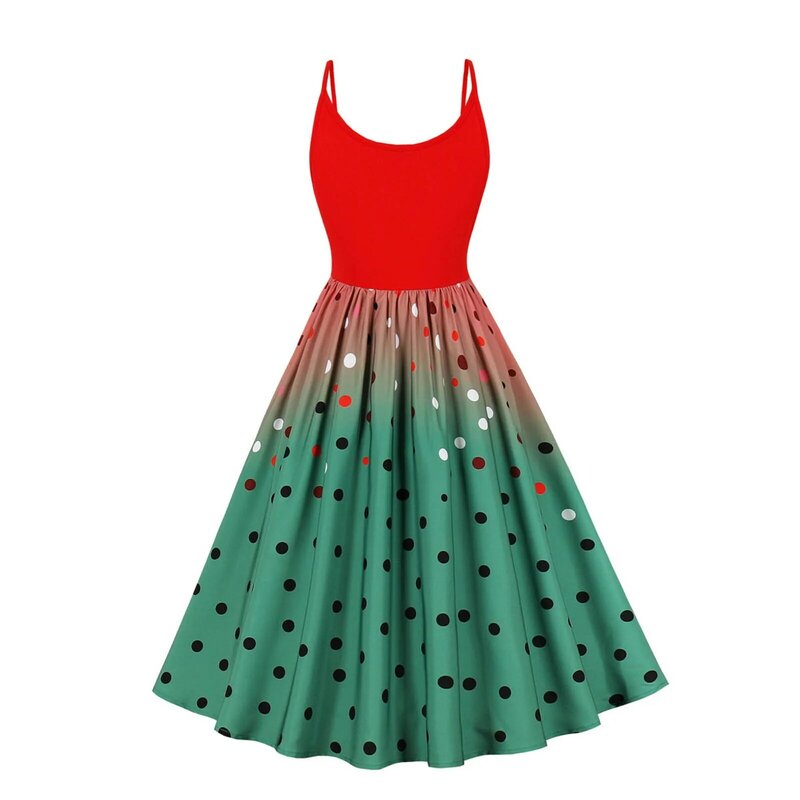 Женские деловые платья на бретелях-спагетти без рукавов в горошек блестящее ТРАПЕЦИЕВИДНОЕ женское платье в стиле 50-60-х годов