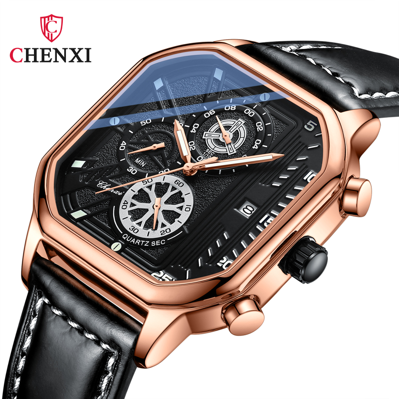 Chenxi relógio masculino moda casual esporte quadrado relógio masculino multifuncional cronógrafo quartzo relógios de pulso reloj hombre montre homme