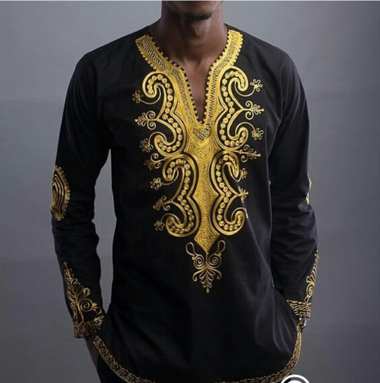 Chemises boutonnées à col rabattu pour hommes, imprimé africain Dashiki, manches courtes et longues, style ethnique Y-Hip Hop, vêtements streetwear décontractés