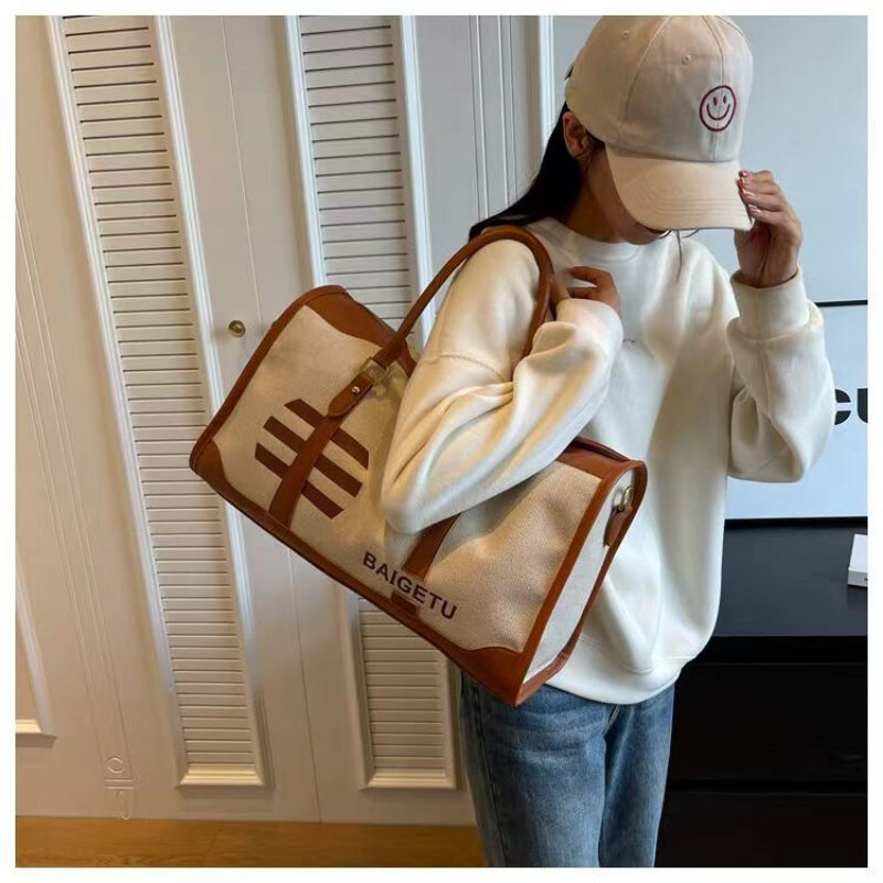 Fashionable Canvas Bag New Travel Bag Women's Bag Durable Large Capacity Handheld One Shoulder Travel Bag